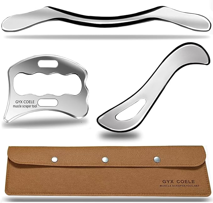 Muscle Scraper Tool Set, Stainless Steel IASTM Kit, Scraping Massage Tools for Physical Therapy, 3 Piece for Fascia Release