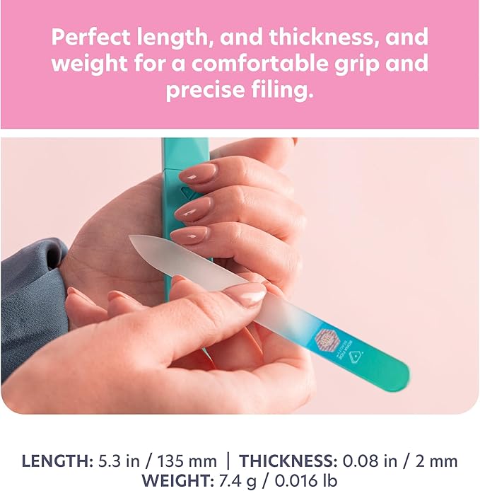 Bona Fide Beauty Glass Nail File with Case (Aqua) - 1 Piece Luxurious Gifts for Women, Crystal Etched Nail File for Natural Nails