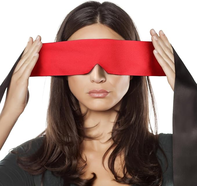 FRESHME Satin Eye Mask Sleeping - Adjustable Eye Shade Soft and Comfortable Satin Eye Blinder Cover for Women Men Night Travel Nap Meditation Valentine's Day Gift 160cm/63in Black and Red