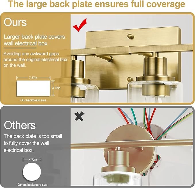 Indoi 4 Light Bathroom Light Fixtures, Brass Vanity Lights for Bathroom with Clear Glass Shades, Modern Bathroom Wall Sconces for Mirror Living Room Cabinet
