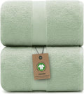 Alusa Home 100% Organic Luxury Bath Sheets - GOTS Certified - Extra Large 35x70 Inches (Pack of 2) Zero-Twist, Long-Staple Cotton Bath Sheet Set (Eucalyptus Green)