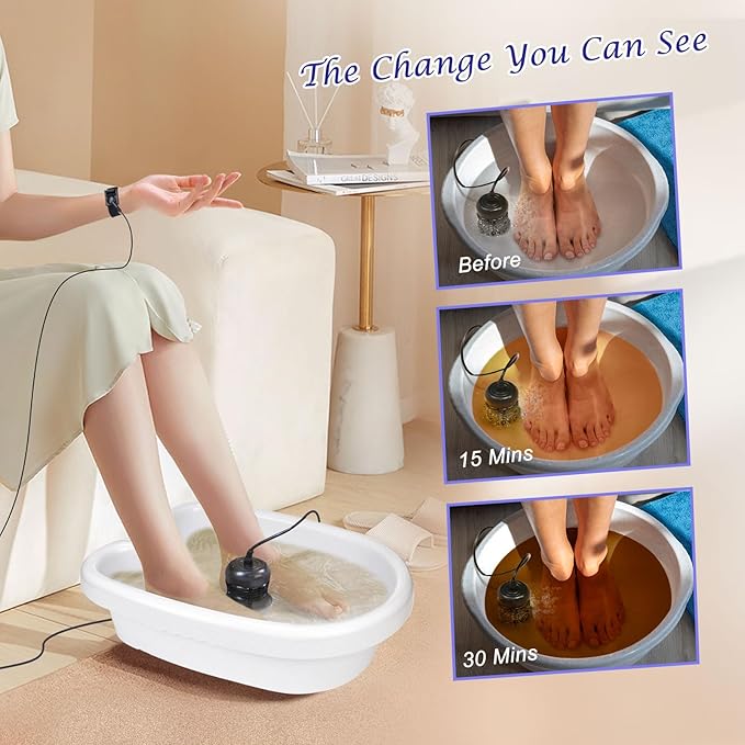 Veicomtech Dual Ionic Foot Bath Detox Machine, 2 in 1 Foot Detox Machine, Detox Foot Bath with LCD Display, Ionic Foot Spa for Two with Heating Belt and Wristband