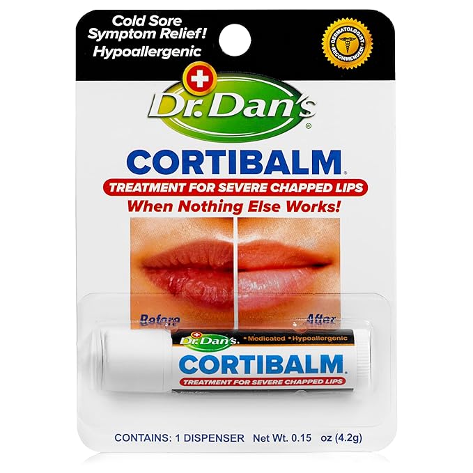 Dr. Dan’s Cortibalm - Medicated Lip Balm with Hydrocortisone – Healing Treatment & Moisturizer for Severely Chapped, Very Dry Cracked Lips – 1 Pack