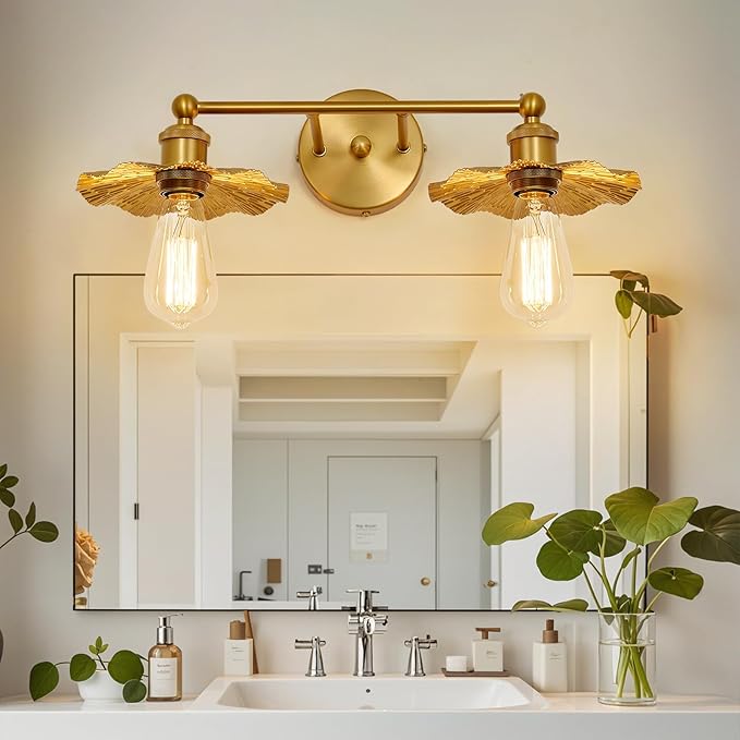 ZGLAOJT 2 Light Vintage Vanity Light Gold Bathroom Light Fixtures Over Mirror.