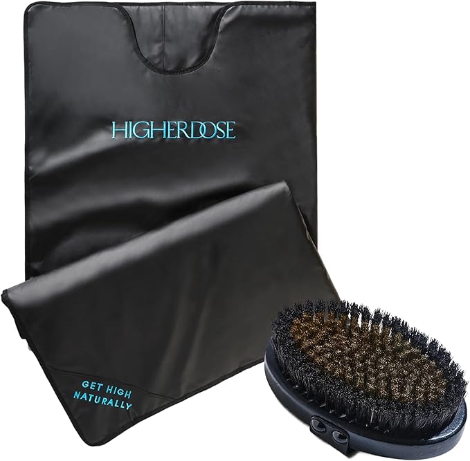 HigherDOSE Infrared Sauna Blanket and Supercharge Copper Body Brush - Personal Sauna to Relax & Detox at Home - Lymphatic Drainage Brush to Reduce Cellulite & Soften Skin (2 Pcs)