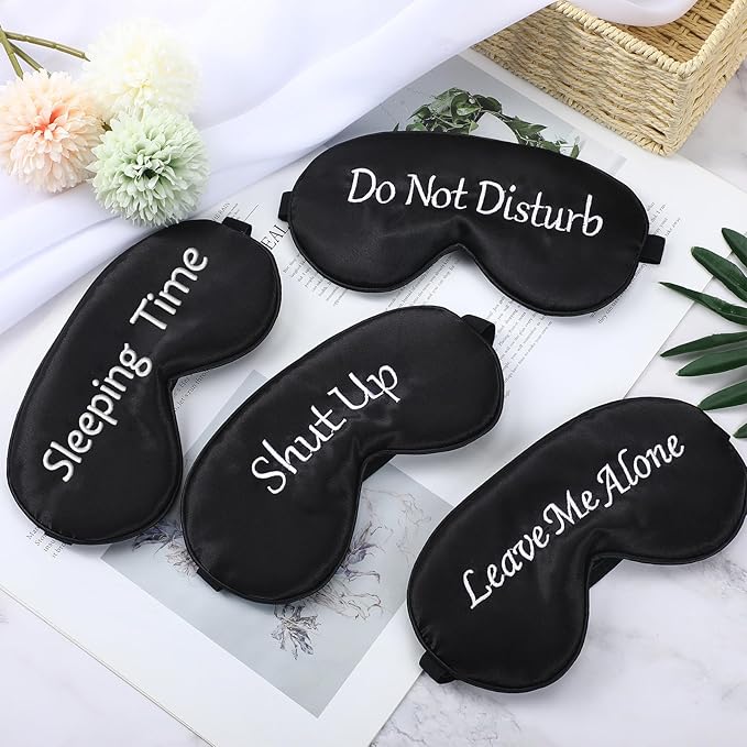 8 Pieces Funny Sleep Mask Silk Eye Mask with Adjustable Strap Soft Cute Blackout Blindfold Eye Cover for Women Men Full Night's Sleep, Travel, Nap, Meditation(Dark Colors)