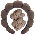 Spa Headbands for Washing Face Wristband Set Sponge Makeup Skincare Headband Wrist Towels Bubble Soft Terry Towel Cloth Hairband for Women Puffy Headwear Non Slip Thick Thin Hair Headwear (Brown)