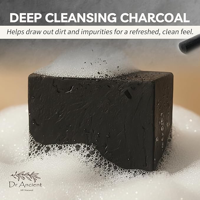 Dr. Ancient Natural Charcoal Soap Bar Traditional Way Handcrafted Charcoal Black Soap for Face & Body, Deep Cleansing, Detoxifying, Pore-Minimizing, Activated Charcoal-Soaps, Vegan, Chemical-Free