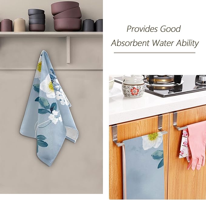 Blue White Floral Botanical Hand Towels for Bathroom Set of 2,Vintage Watercolor Navy Flower Leaf Decorative Bathroom Towels for Bath,Face,Hair,Soft Absorbent Dish Towels for Kitchen 28"x14"