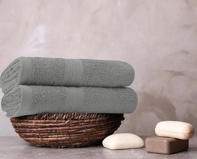 Avalon Towels Bath Towels for Bathroom 100% Cotton Silver Bathroom Towels Pack of 12 (24x48 inches) - Quick Drying Bath Towels Set Small, Light Weight & Absorbent Perfect Gym & Pool Towel Set