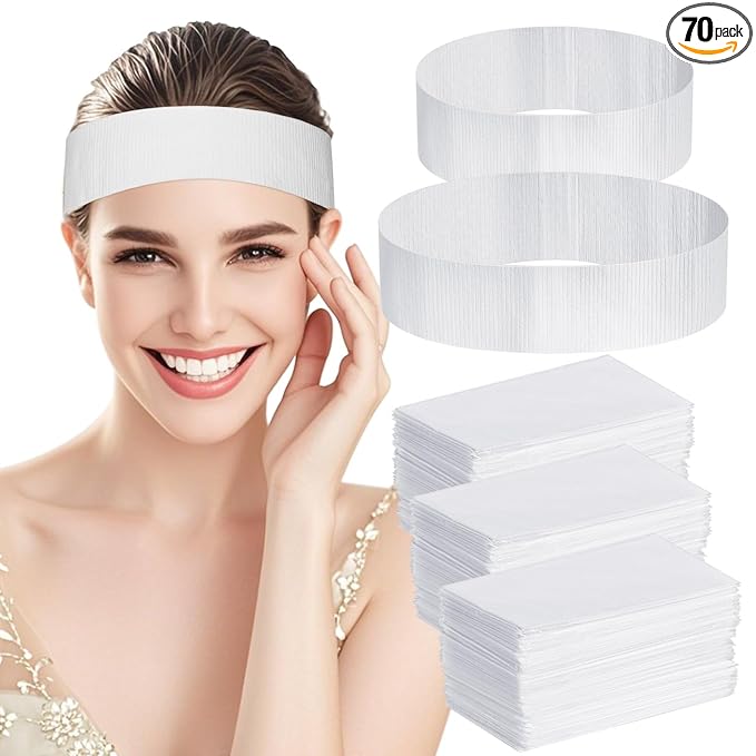 Sublaga 70 Pcs Disposable Spa Facial Headbands, Elastic Headband Wrap with Single Snap Tab, Soft & Flexible Facial Headbands, Stretch Spa for Women, Sport Yoga Salon Shower