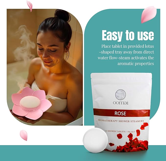 Shower Steamers Natural Aromatherapy Rose Scent with Tray, Mother's Day Best, Gifts for Women, Wifes, Moms, Spa Set, Spring, Birthday, Relaxation, Self Care, Freshness