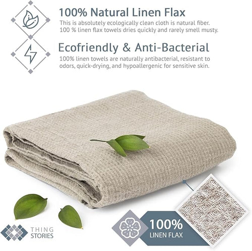 100% Linen Bath Sheet 35x70-inch - Waffle Weave Linen Bath Towel Oversized - Lightweight Absorbent Thin Waffle Bath Sheets Towels for Adults - Quick-Drying XL Travel Towel Extra Large