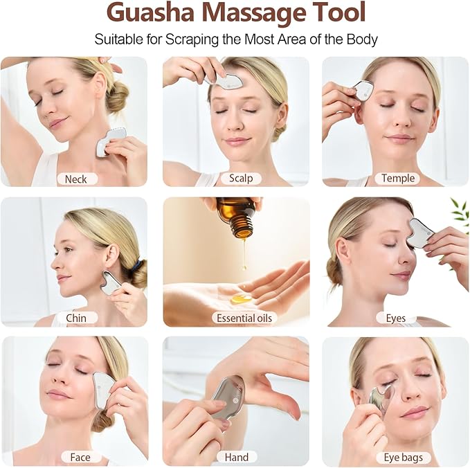 2Pcs Stainless Steel Gua Sha Facial Tools,Face and Body Skin Massage,Scraping Tools for Jaw Lift Massager,Puffiness Reduction,Lymphatic Drainage & Skin Tightening, Mother’s Day Gift, Summer Skin Care