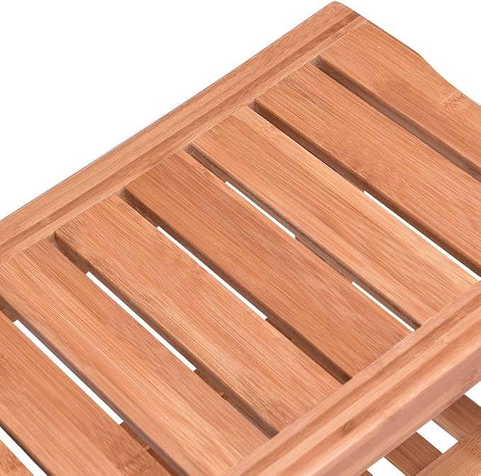 Giantex Bamboo Shower Bench Seat with Storage Shelf, Shower Spa Chair Seat Bench Organizer Stool for Indoor or Outdoor