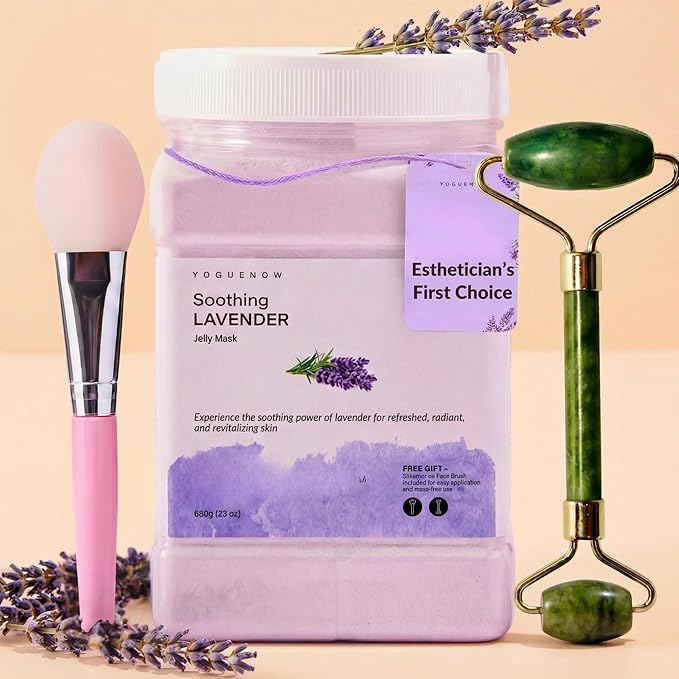 Jelly Face Mask for Facials - Lavender Hydrating, Brightening & Nourishing Jelly Mask with Free Jade Roller & Spatula | Professional Hydrojelly Masks | Vajacial | 23 Oz | Mothers Day Gifts for Mom