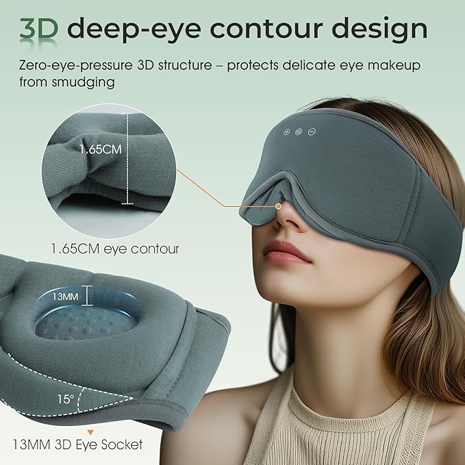 Sleep Mask with Headphones Bluetooth 5.4, LC-dolida Wireless Music Eye Mask for Sleeping Headphones with Soft Bamboo Cotton Cooling Breathable,Ultra-Thin Stereo Speaker for Side Sleepers-Charcoal
