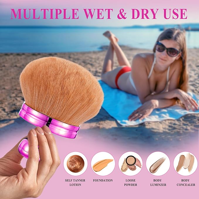Extra Large Body Makeup Brush for Self Tanner,Kabuki Brush - Soft Synthetic Bristles for Even Blend & No Streaks,Back/Leg/Face Applicator for Bronzer & Sunscreen (Rose Red)