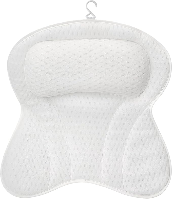 Luxury Bath Tub Pillows for Head and Neck, 4D Breathable Air Mesh Bath Pillow with Non-Slip Suction Cups, Ergonomic Back Support Spa Gifts with Silk Eye Mask