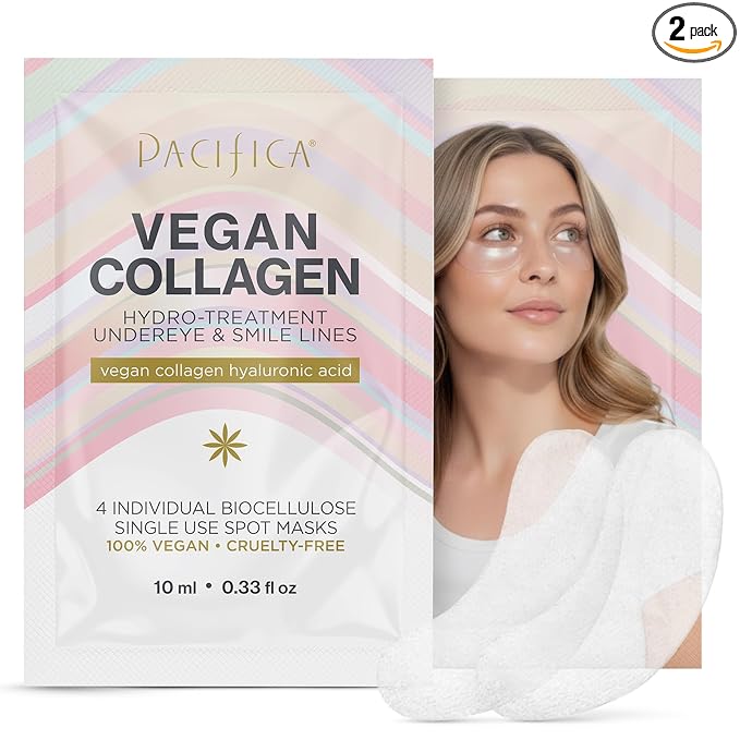 Pacifica Undereye & Smile Mask Set – Vegan Collagen Hydro Treatment with Hyaluronic Acid, Hydrating for Dark Circles, Dry & Combination Skin, Vegan & Cruelty-Free, 4 Pieces