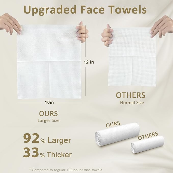 Ourmed Life Face Towels, Disposable Biodegradable Facial Towels for Sensitive Skin, Lint- free Face Wipes for Washing Face, Skincare and Makeup Remover, Dry Wipes, 10"×12" Extra Large, 25 Count
