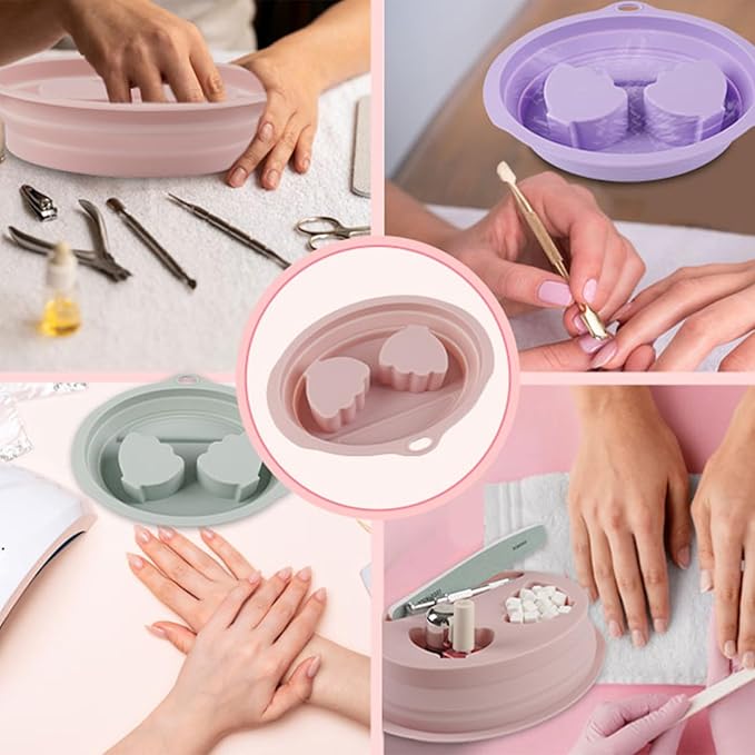 Silicone Hand Soaking Bowl for Nail Art & Manicures – Foldable, Dual Hand Spa Basin – Cuticle Softener, Dead Skin Removal & Hand Care – Portable & Easy Storage