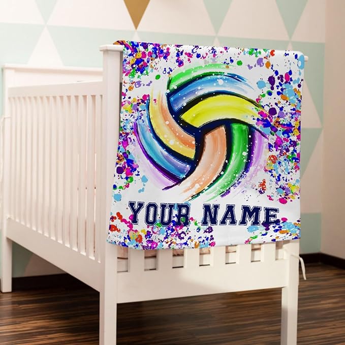 Custom Volleyball Blanket, Personalized Volleyball Blanket, Customized Sport Throw with Name Text for Boy, Girl, Men, Women, Volleyballs Gift for Athlete, Coach, Team, 120"x90" Soft Throw Blanket