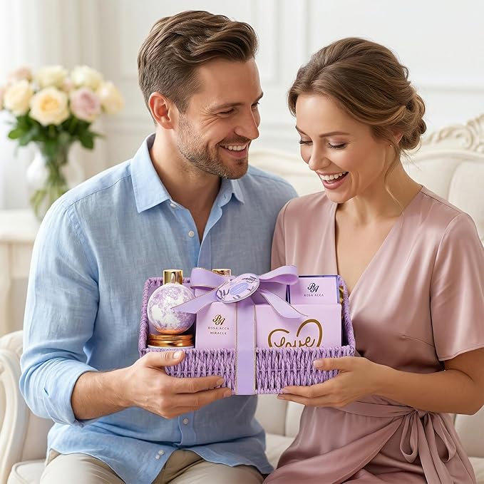 Mothers Day Gifts Basket for Mom, 32 Pcs Lavender Bath and Body Gift Basket Set for Women, Hydrating Facial Skin Care Set, Home Spa Self-Care Basket Set, Birthday, Anniversary, Wife