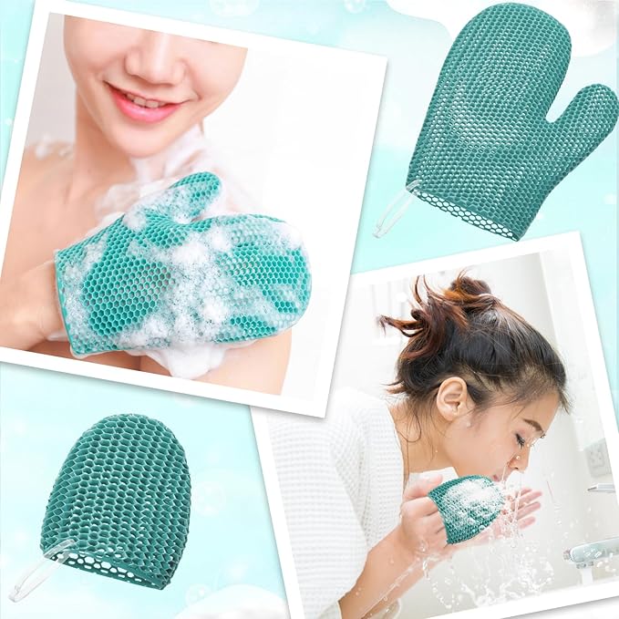 Karenhi 2 Pcs Honeycomb Exfoliating Glove Set Exfoliating Bath Mitt Honeycomb Face and Body Scrubber Shower Mitt for Cleaning Body Shower Face Skin Beauty Spa, Quick Drying (Green)
