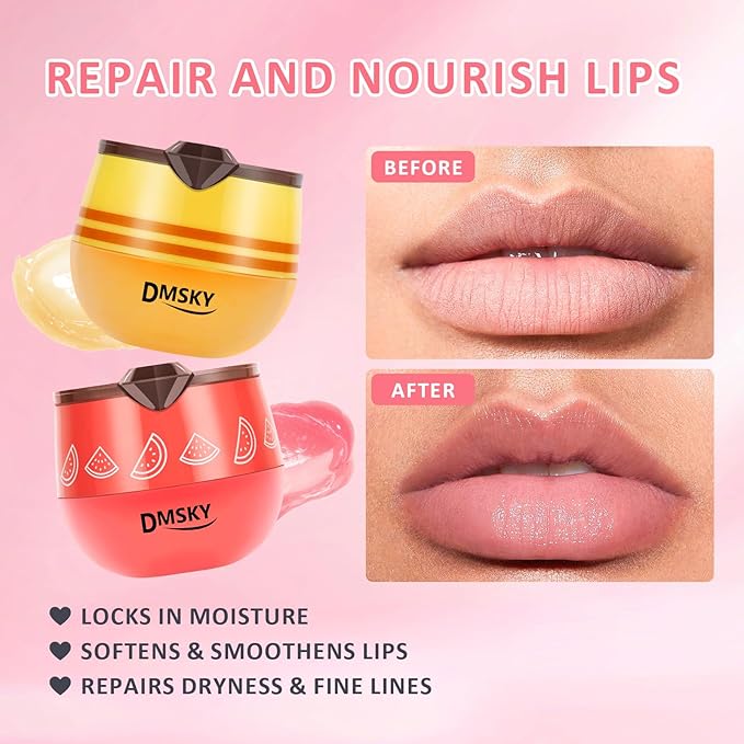DMSKY 6 PCS Bee Lip Balm Honey Pot, Propolis Lip Mask Overnight Moisturizing Lip Balm with Stick, Lip Sleeping Mask Hydrating Prevention Dry & Cracked