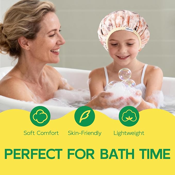 Years calm Kids Shower Cap, Waterproof Reusable Cartoon Bath Cap with Double Layers & Soft Elastic Band, Washable shower cap for kids, Great for Daily Bath