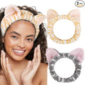 TEBIEKOY Plush Cat Ears Spa Headband For Washing Face Skincare Makeup, Elastic Animal Headbands for Women Girls Soft Coral Fleece Facial Wash Hair Accessories Trendy Stuff Gifts, 2PCS