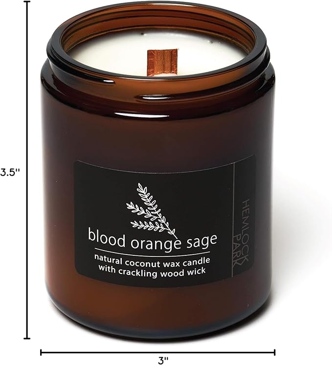Hemlock Park Blood Orange Sage Apothecary Hand-Poured Scented Candle | Crackling Wood Wick, Botanical Fragrance & Coconut Wax | Up to 60 Hour Burn Time | 8 oz