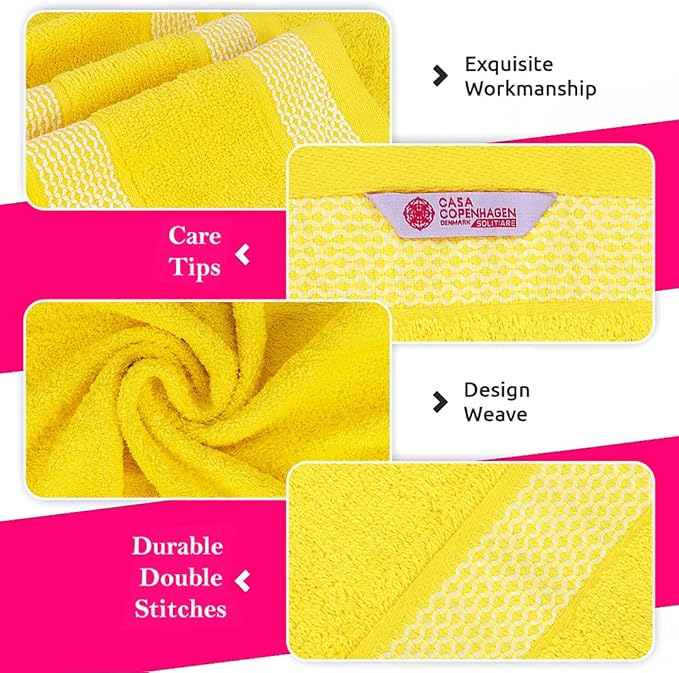 CASA COPENHAGEN Solitaire 6Pcs 100% Egyptian Cotton Large Designer Towels Gift Set- Butter Yellow, 600GSM, 2Bath 2Hand 2Washcloths, Bath Towels for Bathroom Set for Women & Men