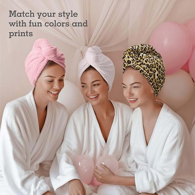 Brook + Bay Microfiber Hair Towel Wrap - Quick Dry Microfiber Towel for Hair - Anti-Frizz Plopping Turban - Machine Washable - Pink