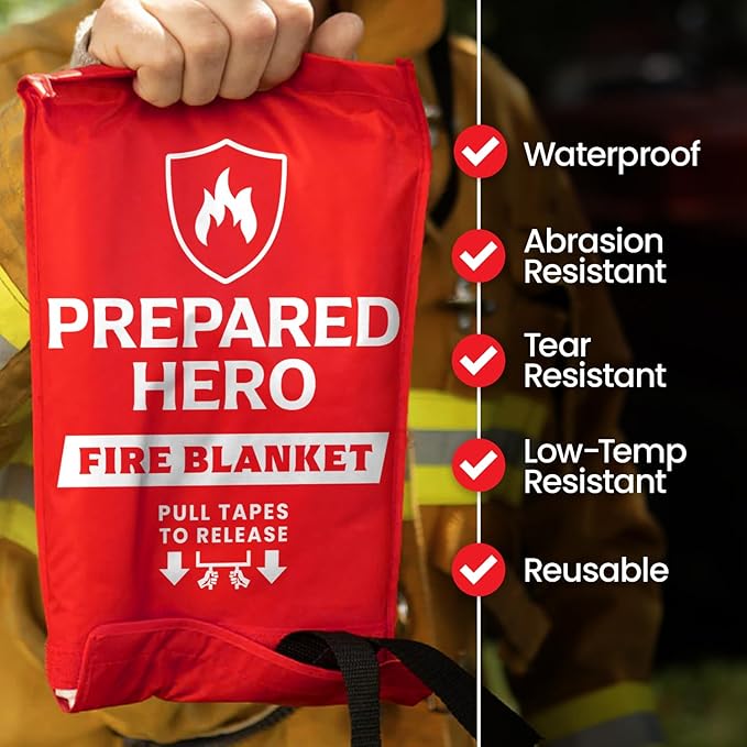 Prepared Hero Emergency Fire Blanket - 1 Pack - Fire Suppression for Kitchen, 39” x 39” Fiberglass Fire Blanket for Home