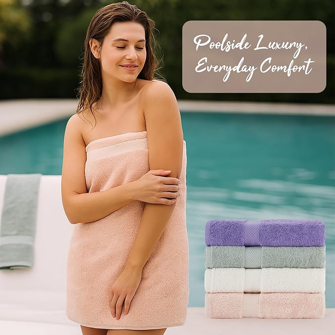 BolBom Towels 4 Pack Medium Bath Towel Set, 27“X54” Inches, 500 GSM 100% Ring Spun Cotton, Lightweight and Highly Absorbent Quick Drying Premium Towels for Hotel, Spa,Bath and Bathroom