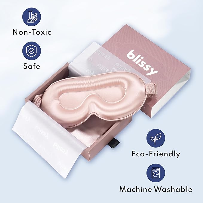 Blissy Silk Sleep Mask Profile - 100% Pure Mulberry Silk 22 Momme 6A Fibers Silk Eye Sleeping Mask for Women & Men for Total Blackout - Blindfold Silk Sleep Mask Side Sleeper Eye Cover (Pink)