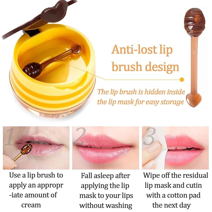 3 PCS Bee Lip Balm Lip Mask Honey Pot, Mothers Day Gifts, Honey & Strawberry & Watermelon Lip Sleeping Mask Overnight Moisturizing Honey Lip Balm, Teacher Appreciation Gifts, Birthday Party Favors
