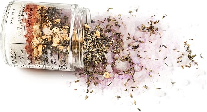 Hemlock Park Lavender Coconut Milk Bath Soak | Botanical Coconut Milk, Botanicals, Dead Sea Salt, Epsom Salt, and Himalayan Pink Mineral Salt | 9.5 oz Jar