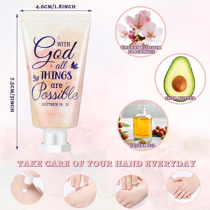 50 Pack Christian Hand Lotion Bulk Gifts for Women Mother's Day Gifts Bible Mini Travel Hand Lotion for Women Church Appreciation(Cute)