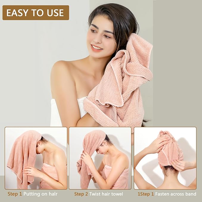 Microfiber Hair Towel Quick Dry Hair Towel Hair Drying Towels Suitable for All Kinds of Hair Ultra Absorbent Long and Thick Hair 24X48inch Lotus Root Pink (1pcs)