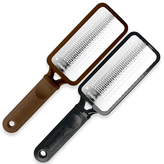 Microplane Colossal Foot File, Black and Brown - The Original Stainless-Steel Foot Scraper, Dead Skin/Callus Remover for Feet, Foot Scrubber, Pedicure Tools for Salon-Quality Foot Care (2 Piece Set)