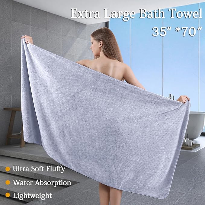 8-Piece Bath Towels Set,2 Oversized Bath Sheet,2 Hand Towels and 4 Washcloths - 600 GSM Soft Microfiber Highly Absorbent Quick Dry Shower Towel Collection for Bathroom Hotel and Spa,Light Purple