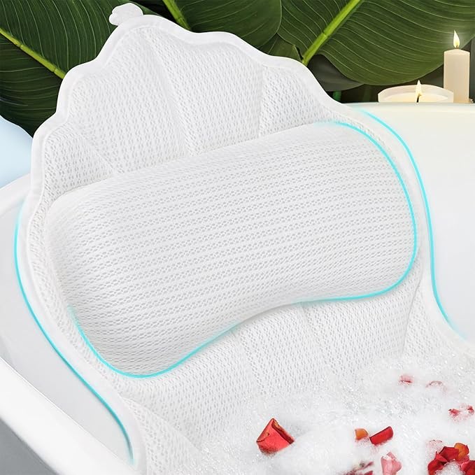 Poemland Bath Pillow for Tub, Luxury Bath Pillow Soft 4d Mesh, Bathtub Pillow for Soaking tub with 6 suctions Cups, Bath Tub Pillows for Head and Neck Support, for Relaxing Spa