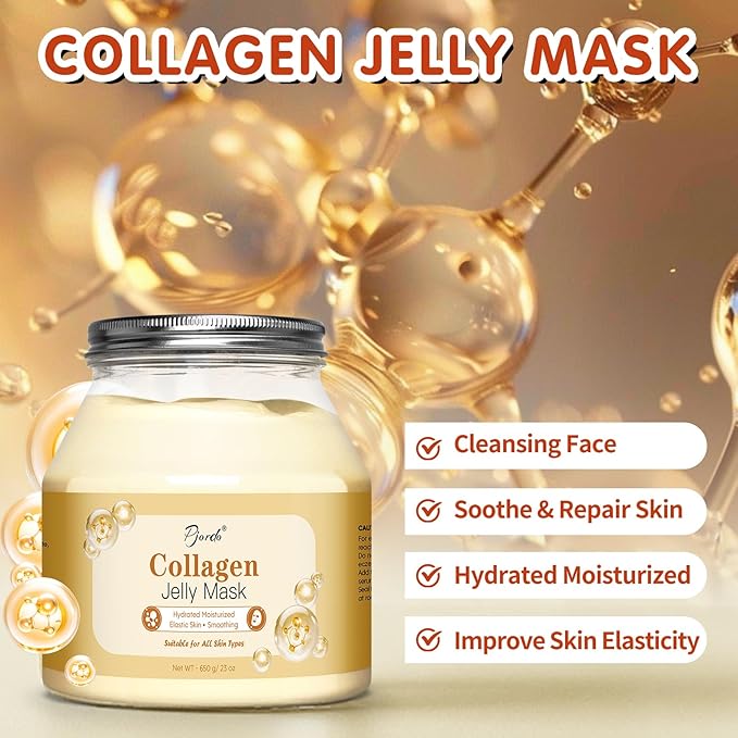 Pjordo Jelly Masks for Facials Professional, Collagen Firming, Hydrating & Moisturing Face Mask Skin Care, Hydrojelly Peel Off Jelly Mask with Mixing Bowl Set, DIY Spa Use for All Skin Types