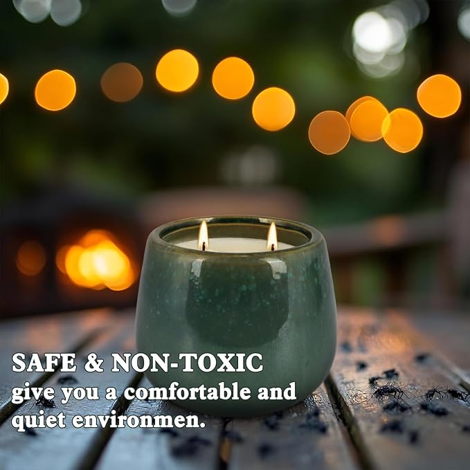 1 Pack Soy Wax Green Ceramic 2-Wick Outdoor Citronella Candles– Long Burning Scented Candle for Home Decor, Relaxation, Gifts & All Occasions