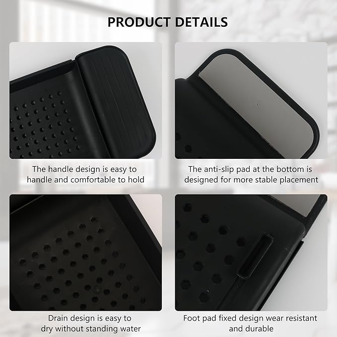 Bath Tub Tray - Stretchable, Strong Load-Bearing, Plastic, Anti-Slip Design - Ultimate Bathtub Caddy Tray(Black)