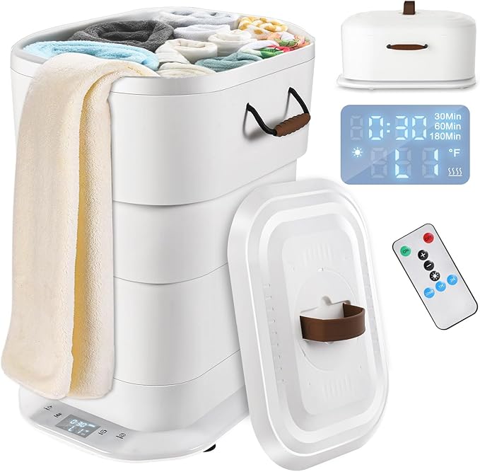 Large Towel Warmer for Bathroom - 27L Foldable Towel Warmer Bucket with LCD Display & Remote Control, Auto Shut Off, Fits Up to Two 40"X70" Oversized Towels, Bathrobes, Blankets, and More