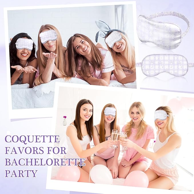 Honeydak 12 Pcs Silk Sleep Masks for Women Girls Purple Bow Party Favors Adjustable Eye Masks for Birthday Sleepover Spa Sweet 16 Party Gifts